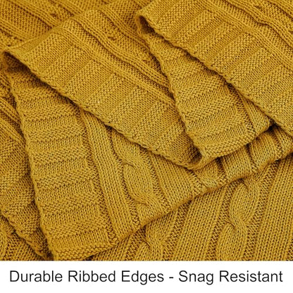 NTBAY Cotton Cable Knit Throw Blanket, 51 x 67, Ginger Yellow - color: Ginger Yellow, size: Throw(51"x67")
