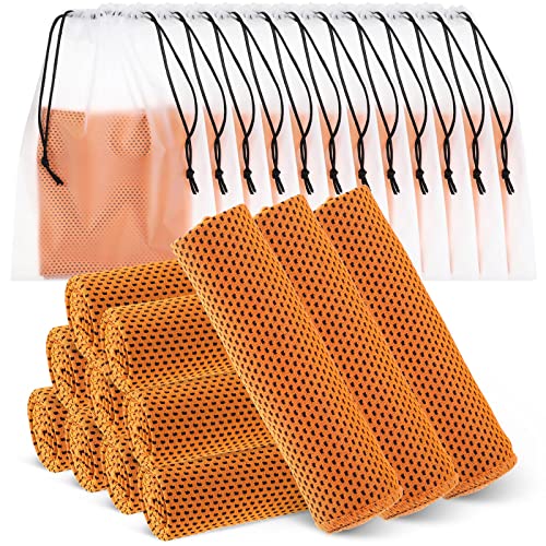 Hosuly 12 Pcs Cooling Towels for Face and Neck 12 x 40 Inch Workout Towels for Gym Fast Drying Hot Weather Sweat Rag Cold Cooling Cloth with 12 Bags Athletes Sport Yoga Golf(Orange) - color: Orange