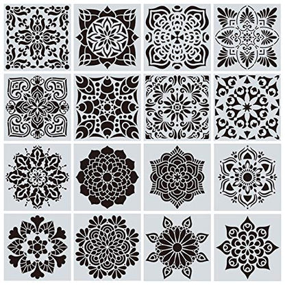 32 Pcs (6 x 6 Inch) Reusable Mandala Stencils for Dot Painting, Art Scrapbook Templates (White-32pcs) - color: white-32pcs