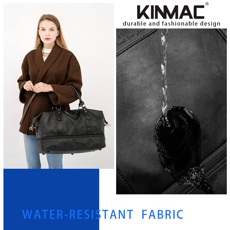 Kinmac Travel Duffel Bag,Sports Gym Yoga Duffel Bag Weekender Overnight Totes Bag (Black PU) - color: Black PU