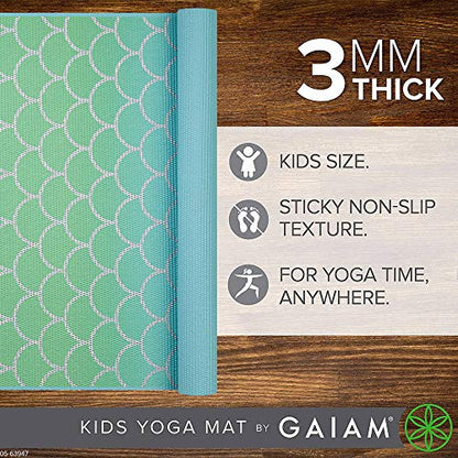 Gaiam Kids Printed Yoga Mat, Non-Toxic, Fun Design, 3mm - color: Metallic Mermaid