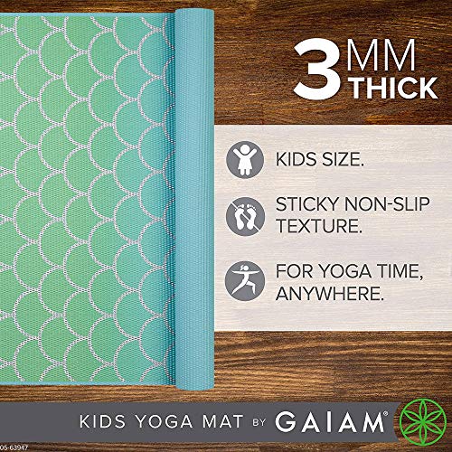 Gaiam Kids Printed Yoga Mat, Non-Toxic, Fun Design, 3mm - color: Metallic Mermaid
