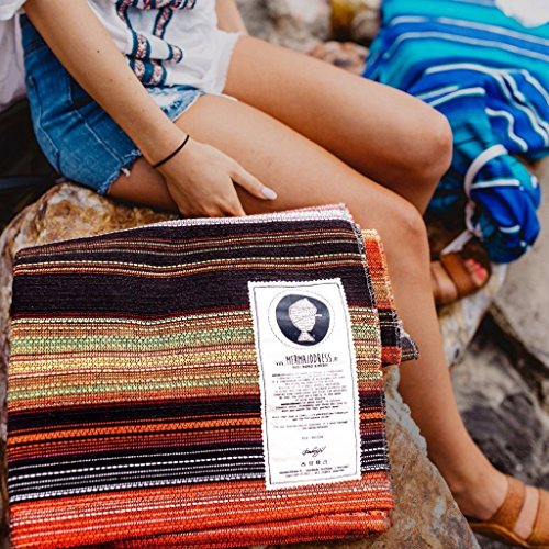 Open Road Goods Handwoven 100% Cotton Outdoor Yoga Blanket – Striped Picnic, Beach, & Patio Throw, Durable Yoga Mat, Throw for Couch, Chairs & Travel - Orange Striped, Half - color: Mat Size Orange Blanket