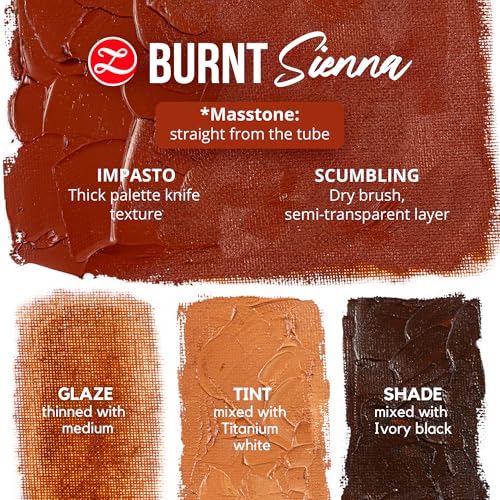 ZenART Professional Oil Paint Set - Artist Grade Burnt Sienna - 2x50ml | Non-Toxic, Buttery Consistency, Rich Pigment, Lightfast Oil Paints for Primed Surface Canvas, Fine Art, Portraits & Landscape - color: Burnt Sienna