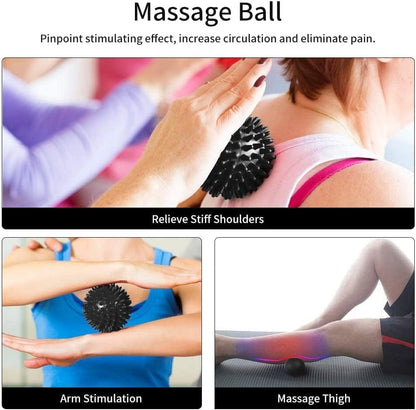 6 in1 Foam Roller Set, Trigger Point Foam Roller, Yoga Stick, Massage Ball, Fixation Ball, Fitness Stretching Strap, Carrying Bag, Towel for Deep Muscle Massage Pilates Yoga - color: Black