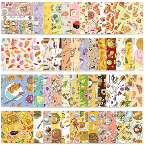 Origami Paper 50 Sheets, 6-Inch Square Double Sided Colored Craft Paper | 70GSM colorful paper,50 Vivid Pattern Origami Kit,DIY Hand Crafts,Arts Creativity,Easy to Fold,No-Fading.Dessert - color: 50 sheets-dessert