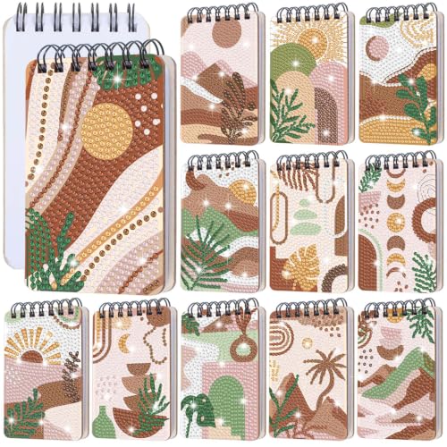 Fuyoooo 12 Pcs Boho Diamond Art Notebook Kits for Adults, 4.72 x 2.83 Inch | Boho Diamond Art Notebook, Rustic DIY Cover Notebook Diamond Painting for Beginners, 5d Journal Art Notepad Accessories - style: Boho