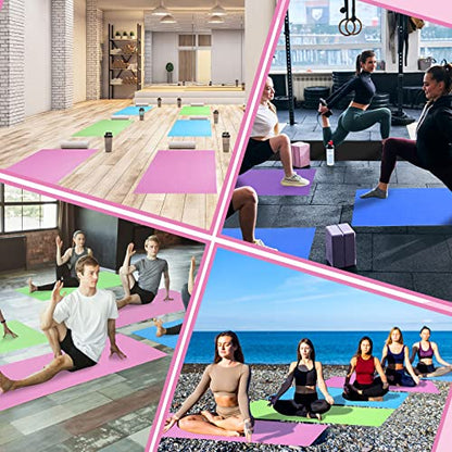 Amylove 12 Pieces Yoga Mats Bulk 68x24x0.12 Inch Exercise Non Slip Fitness Workout Mats for Women Men Home Workout Gym Yoga - color: Green, Pink, Light Blue