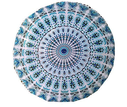 INDIAN CRAFT CASTLE ICC 32 Inch Large Round seat Floor Cushion Cover Chair Ottoman Pouf Pillow Cover Meditation Floor Cushion Covers Seating pouffe Throw Covers Sky Blue - color: Sky Blue