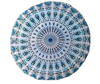INDIAN CRAFT CASTLE ICC 32 Inch Large Round seat Floor Cushion Cover Chair Ottoman Pouf Pillow Cover Meditation Floor Cushion Covers Seating pouffe Throw Covers Sky Blue - color: Sky Blue