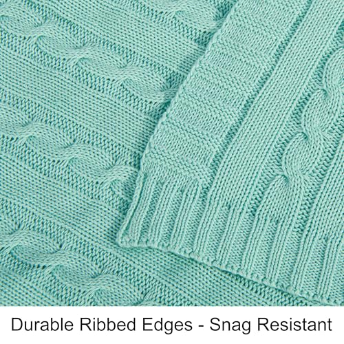 NTBAY Cotton Cable Knit Throw Blanket, 51 x 67, Mint - color: Mint, size: Throw(51"x67")