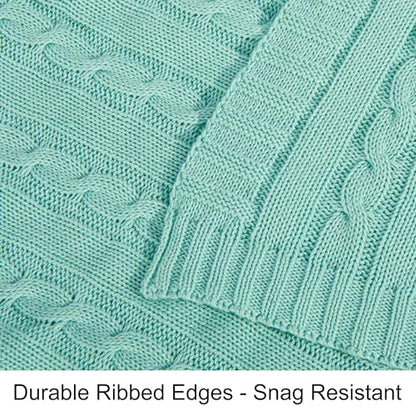 NTBAY Cotton Cable Knit Throw Blanket, 51 x 67, Mint - color: Mint, size: Throw(51"x67")