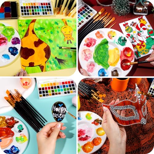 FANDAMEI Round Paint Tray Palettes and Paint Brushes Set, Paintbrushes, 3 PCS Plastic Paint Palettes Pallets, 10 PCS Acrylic Paint Brushes, Nylon Hair Painting Brushes, for Acrylic Oil Watercolor - color: Black