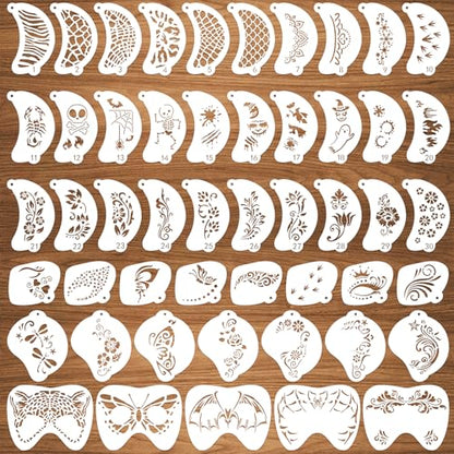 50 Pcs Face Paint Stencils Set – Reusable Body & Face Painting Templates for Kids & Adults – Makeup Stencils for Halloween, Parties, Carnival, Temporary Tattoo Art