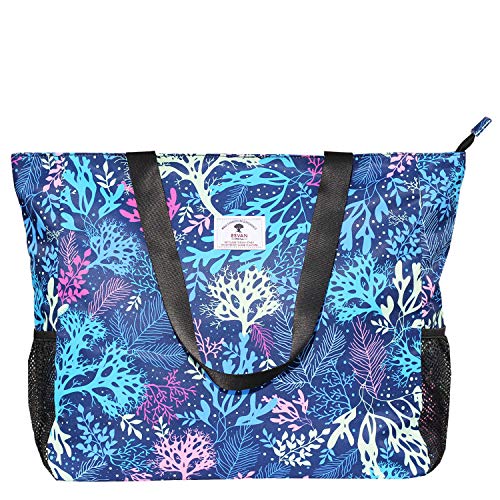 ESVAN LARGE BEACH BAG Water Resistant Lightweight 20 inch Women Oversize Tote Bag for Gym Beach Travel Pool Yoga Nurse - color: Coral