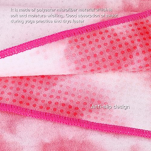 Yoga Towels, Non Slip Hot Yoga Mat Towel with Grip Dots,Super-Absorbent Soft Microfiber Yoga Blanket for Pilates, Fitness and Workout 72inch x 24inch - color: Pink+white
