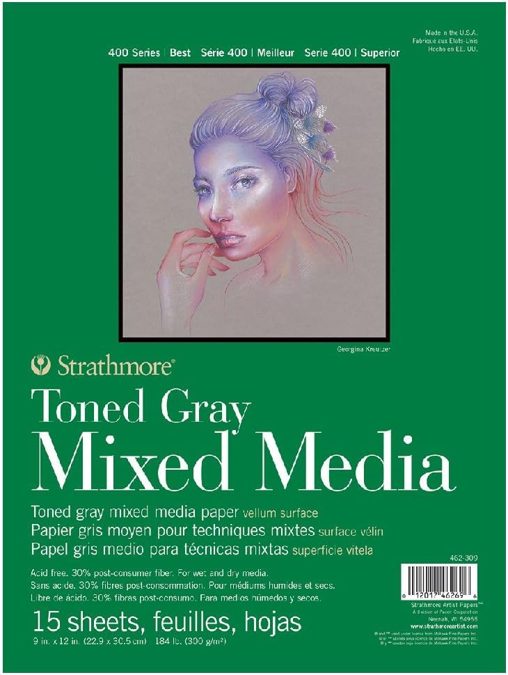 Strathmore 400 Series Toned Mixed Media Pad, 184 lb. Paper, 9 X 12 inches, Gray, 15 Sheets (462-309) (Pack of 12) - color: Toned Gray, size: 9 x 12 inches (Pack of 12)