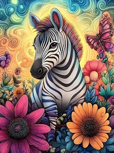 Zebra Diamond Art Kits for Adults, Flowers 5D Diamond Painting Kits for Adults, DIY Gem Painting, Dimond Art Paintings Kit, Crafts for Adults, Full Drill Diamond Dot for Home Wall Decor 12 X 16 Inch - color: CM087