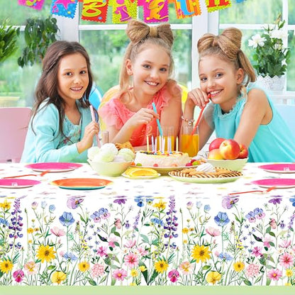 1Pc Blooming Wildflower Party Plastic Tablecloth 54 x 87 Inch Long Table Cover, Spring Butterfly Party Tablecover for Floral Theme Kids Baby Shower Birthday Dinner Picnic Kitchen Event - color: Blooming Wildflower
