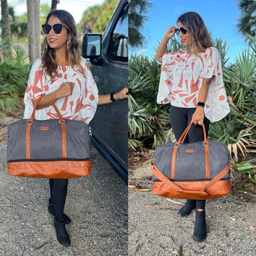 IBFUN Weekender Bags for Women, 21" Travel Duffle Bag with Shoe Compartment - color: D2-Polka Dot