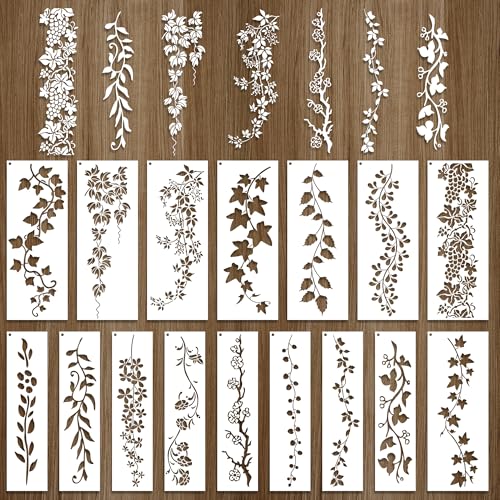 Keluna Leaf Vine Stencils for Painting - 16 Pcs Leaves Wall Stencils for Crafts Reusable, Flower Painting Stencils, Floral Spring Template for Painting on Wood Canva Home Decor - style: leaf vine stencil