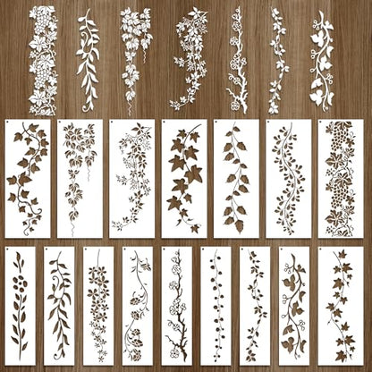 Keluna Leaf Vine Stencils for Painting - 16 Pcs Leaves Wall Stencils for Crafts Reusable, Flower Painting Stencils, Floral Spring Template for Painting on Wood Canva Home Decor - style: leaf vine stencil
