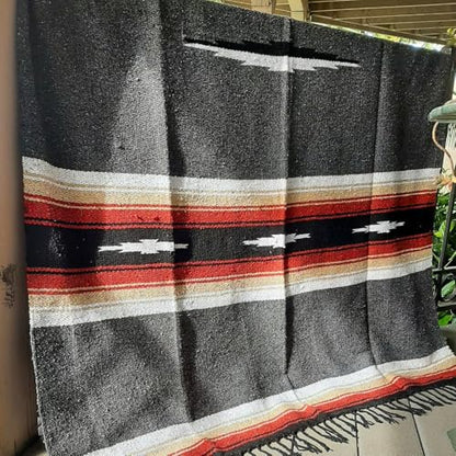 Open Road Goods Mexican Diamond Blanket - XL Heavyweight Yoga Blanket – Handmade in Mexico - Thick Boho Serape Saltillo Style Throw for Beach, Picnic, Home, Camping and More! (Charcoal Retro) - color: Charcoal Retro