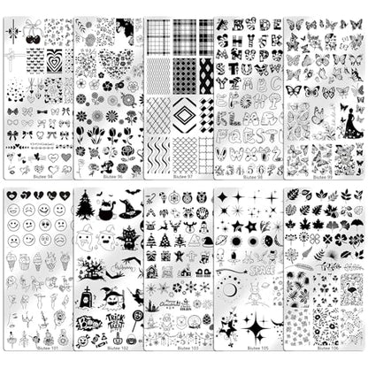 Biutee 10 PCS Nail Art Stamping Plates Set Nail Stamping Kit | Nail Stamp Plate Butterfly Starry Sky Flower Bowknot Design Nail Stamper Kit with Nail Stamper Scraper and Storage Bag - color: 14 Piece Set