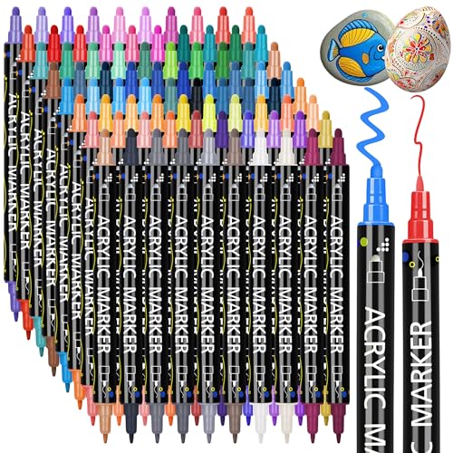 80 Colors Dual Tip Acrylic Paint Markers, Fine Tip and Dot Tip Paint Pens for Rock Painting, Acrylic Paint Markers for Wood, Glass, Ceramic, Fabric, Metal, Plastic, Paper, Canvas, DIY Art Supplies - color: 80 Colors- Brush & Dot