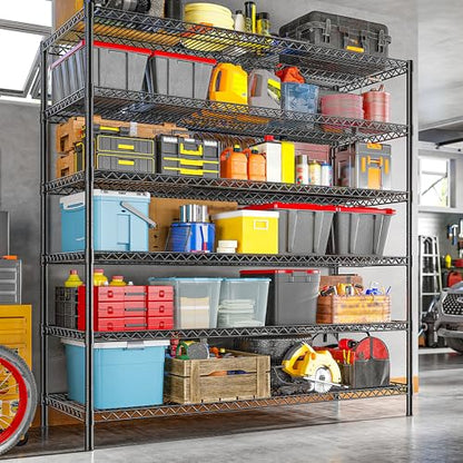 REIBII 6-Tier Heavy Duty Wire Shelving Unit, 3840LBS Storage Shelf Rack | 3840 lbs capacity,commercial grade,25mm steel rods,3 reinforcing posts/layer,powder-coated,rust-proof,tool-free assembly - size: 83"H x 55.5"W x 18"D