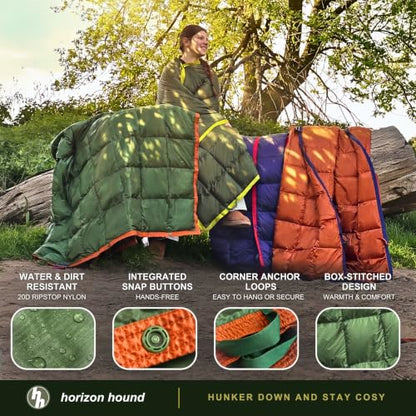 Horizon Hound Down Camping Blanket 650 Fill Power - Ultralight Backpacking Quilt (1lb 6oz) Warm & Water-Resistant 20D Nylon Shell for Outdoors, Camping, Hiking, Travel, & Stadium - Packable - color: Midnight Blue
