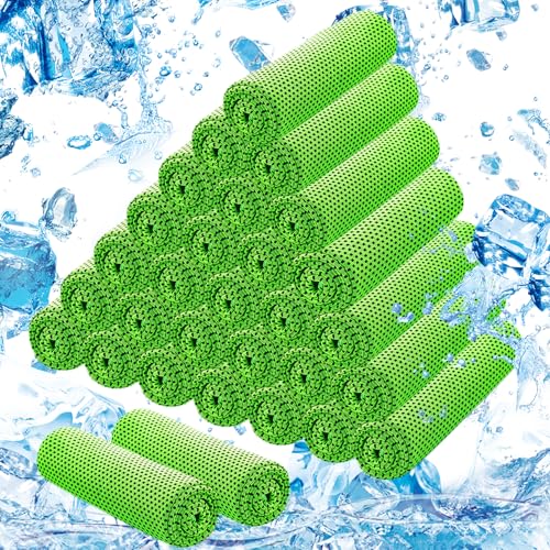 30Pack Cooling Towels for Neck and Face (40"x12"), Ice Microfiber Cooling Towels Bulk for Workout Chill Sweat Towels Cooling Neck Wraps for Gym Yoga Golf Running Sport - color: Green