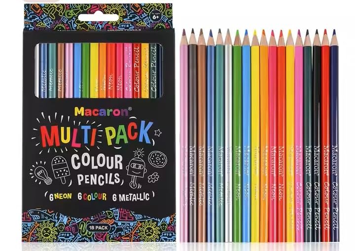 Macaroni Multi-Pack Color Pencils, 18 Neon, Color & Metallic Pencils
