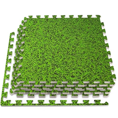 HomeCube USA 3/8 Inch Thick Interlocking Grass Design Foam Floor Tiles for Home, Office, Workout Equipment Space Commercial Areas Anti-Fatigue Flooring Padding 24x24 in, Green Grass, 96 Sq Ft-24 Tiles - color: Green Grass, size: 96 Sq Ft (24 Tiles)
