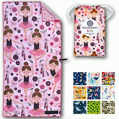 ECCOSOPHY Microfiber Kids Toddler Beach Towel, Quick Dry, Sand Free, 60x30 - color: Ballerina
