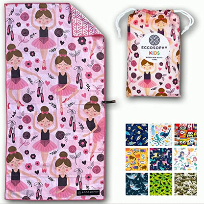 ECCOSOPHY Microfiber Kids Toddler Beach Towel, Quick Dry, Sand Free, 60x30 - color: Ballerina