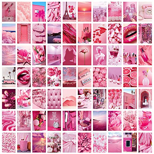 BOPART 70pcs Wall Collage Kit Aesthetic Picures, Pink Preppy Room Decor Aesthetic Collage Picture Wall Decor Posters for Teen Girls Bedroom Dorm (4x6 inch) - color: M9005-Pink