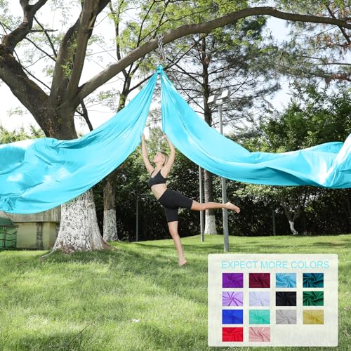 11 Yards Aerial Silks for home aerial yoga hammock Aerial Silks Kit | Aerial silks for gymnastics aerial yoga swing starter set - color: SKY BLUE
