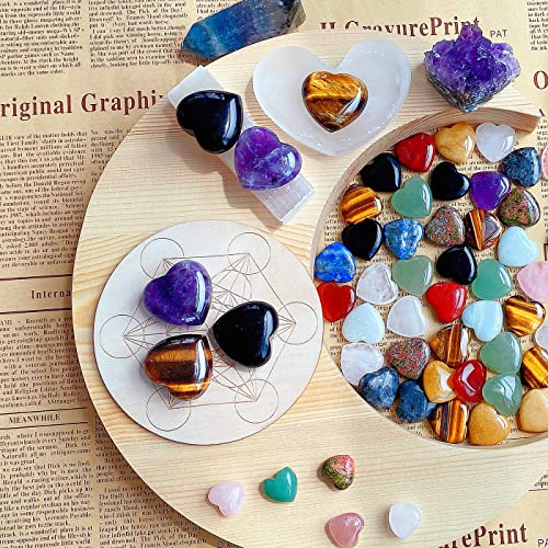 QINJIEJIE 3 PCS 1.2" Large Heart Crystal Amethyst Obsidian Tigers Eye Stone - color: YD - 1.2" Large -3PCS