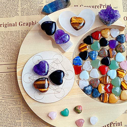 QINJIEJIE 3 PCS 1.2" Large Heart Crystal Amethyst Obsidian Tigers Eye Stone - color: YD - 1.2" Large -3PCS