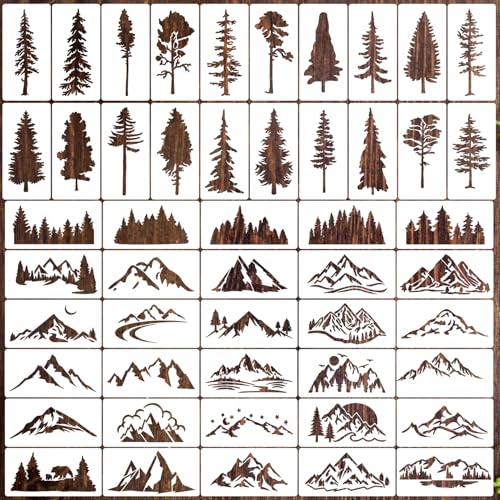 Mountain Stencils Wood Burning Stencils 4"x2" | Reusable Pine Tree Stencil for Wood Burning Crafts Decor - style: Mountain Tree 4"/50p