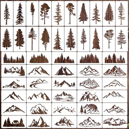 Mountain Stencils Wood Burning Stencils 4"x2" | Reusable Pine Tree Stencil for Wood Burning Crafts Decor - style: Mountain Tree 4"/50p