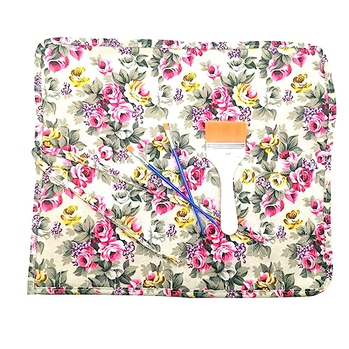 Funny live Paint Brush Holder Art Supplies, Artist Paint Brush & Storage Organizer Roll-Up Case Bag, Protect Acrylic Oil Watercolor Paintbrushes (Flower 22 Slot Pockets) - color: Flower 22 Slot Pockets