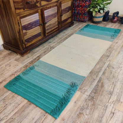 Jaipur art & Rugs Cotton Yoga Mat - Eco-Friendly Hand-Woven Rug - Non Slip & Thick (24”x72”x5mm) for Everyday Fitness at Home - Comfortable Extra-Long - color: Green-White