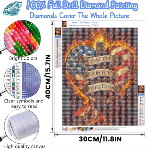 Patriotic Diamond Painting Kits for Adults, American Diamond Art for Adults | Full Round Drill Paint by Diamond, American Flag Diamond Art Painting, Gem Arts and Crafts for Adults Beginners 12x16 Inch - color: Amercian Heart