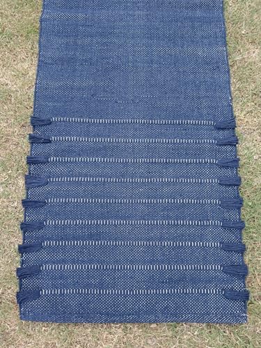 Jaipur art & Rugs Organic Cotton Yoga Mat - Eco-Friendly Hand-Woven Rug - Non Slip & Thick (24”x72”x5mm) for Everyday Fitness at Home - Comfortable Extra-Long - color: Navy Blue