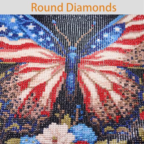 Diamond Art Painting Kits for Adults, Patriotic American Flag Butterfly Full Drill Diamond Dots Paintings for Beginners, Round 5D Paint with Diamonds Pictures Gem Art Painting Kits DIY Crafts Kits - color: Patriotic Butterfly