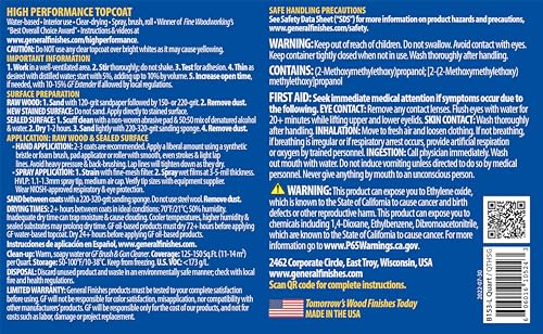 General Finishes High Performance Water Based Topcoat, 1 Pint, Semi-Gloss - color: Semi-Gloss, size: 1 Pint