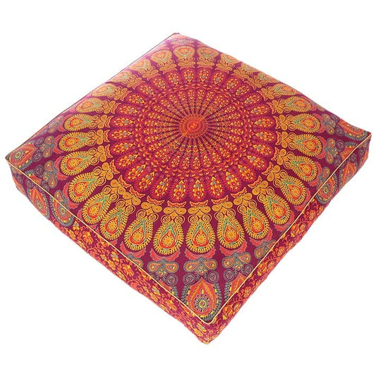Mandala Floor Pillow Cover Meditation Cushion Seating Throw Hippie Round Colorful Decorative Bohemian Indian Pouf Ottoman Handmade Cover ONLY (Burgundy, 35" x 35") - color: Burgundy, size: 35" x 35" (Pack of 1)