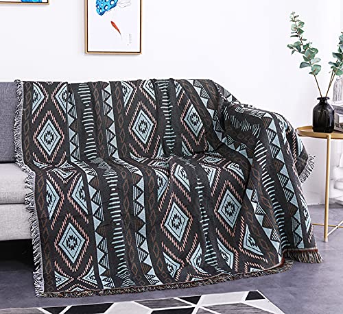 Luxlovery Aztec Throw Blankets Beige Tribal Boheiman Ethnic Woven Boho Geometric White Khaki Blanket for Couch Aztec Bed Throws Oversized Chair Sofa Cover with Tassels(63"x86") - color: Mocha, size: 63"x86",160x220cm